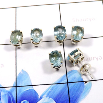 Blue Topaz D - SSE857-925 Sterling Silver Beautiful 3 Pair Set Wholesale Stud E
