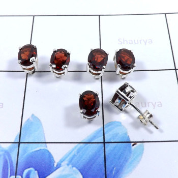 Garnet C - SSE856-Glamorous 3 Pair Set Studs Earrings 925 Sterling Silver W