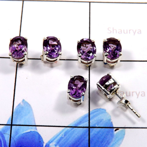 Amethyst Cut O - SSE856-Glamorous 3 Pair Set Studs Earrings 925 Sterling Silver W Amethyst Cut O - SSE856-Glamorous 3 Pair Set Studs Earrings 925 Sterling Silver W