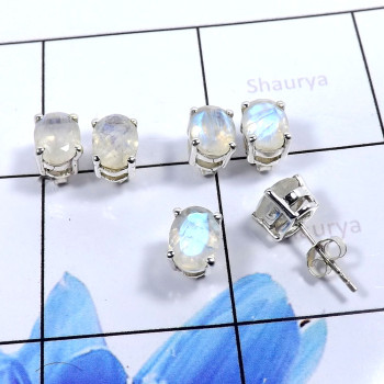 Rainbow Moonstone Cut D - SSE855-Stunning 3 Pair Set Company Made Stud Earrings 925 Sterli