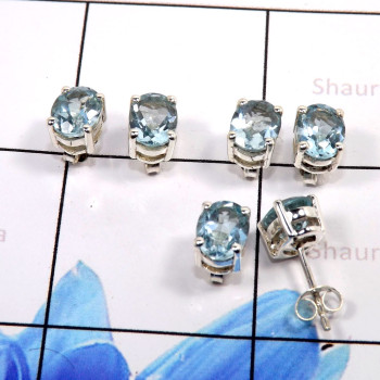 Blue Topaz F - SSE855-Stunning 3 Pair Set Company Made Stud Earrings 925 Sterli