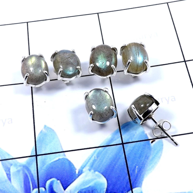 Labradorite Cab A - SSE854-Glorious Prong Setting 3 Pair Set Earrings 925 Sterling S Labradorite Cab A - SSE854-Glorious Prong Setting 3 Pair Set Earrings 925 Sterling S