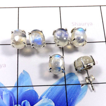 Rainbow Moonstone E - SSE854-Glorious Prong Setting 3 Pair Set Earrings 925 Sterling S