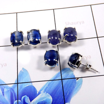 Blue Kynite & Tanzanite I - SSE854-Glorious Prong Setting 3 Pair Set Earrings 925 Sterling S
