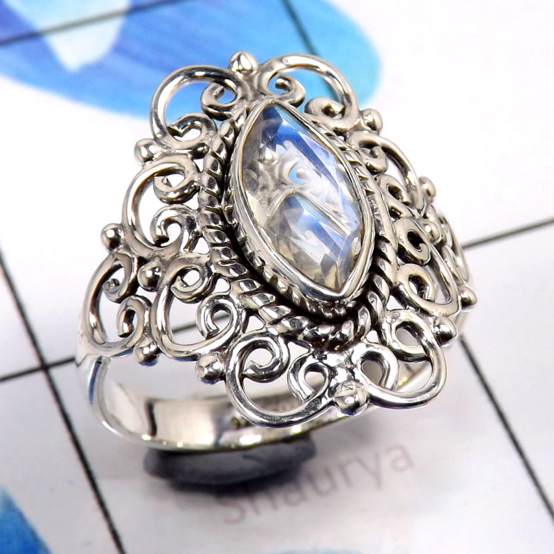Rainbow Moonstone Cut C - SDR674-Stylish Party Wear Look Designer Handmade Rings 925 Sterl Rainbow Moonstone Cut C - SDR674-Stylish Party Wear Look Designer Handmade Rings 925 Sterl