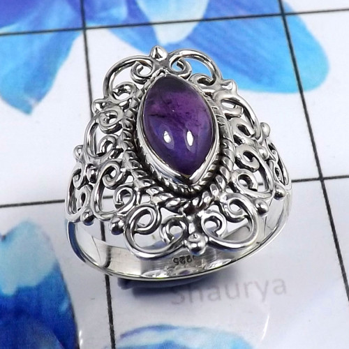 Amethyst Cab D - SDR674-Stylish Party Wear Look Designer Handmade Rings 925 Sterl