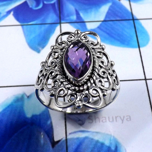 Amethyst Cut E - SDR674-Stylish Party Wear Look Designer Handmade Rings 925 Sterl