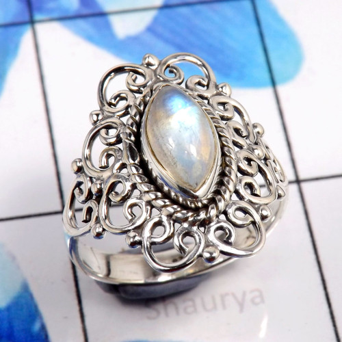Rainbow Moonstone F - SDR674-Stylish Party Wear Look Designer Handmade Rings 925 Sterl