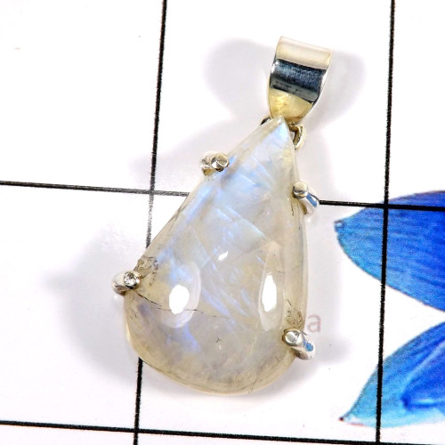 Rainbow Moonstone C - FSP952-925 Sterling Silver Gorgeous Rainbow Moonstone Prong Sett