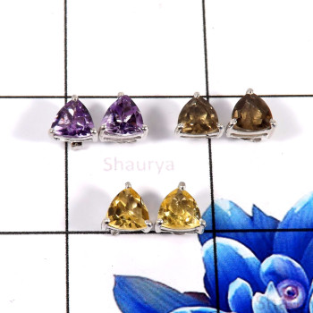 Amethyst,Citrine & Smokey Cut B - SSE853-Glamorous Party Look Design Fashionable Stud Earrings 925