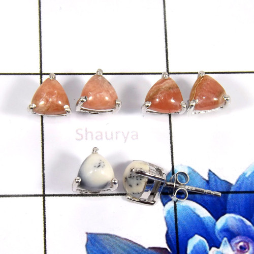 Rhodochrosite & Dendritic Agate F - SSE853-Glamorous Party Look Design Fashionable Stud Earrings 925