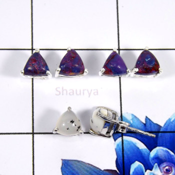 Purple Copper Turquoise & Dendritic Agate H - SSE853-Glamorous Party Look Design Fashionable Stud Earrings 925