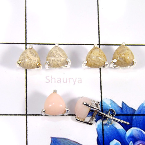 Pink Opal & Fossil Coral I - SSE853-Glamorous Party Look Design Fashionable Stud Earrings 925