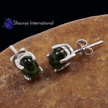 Green Tourmaline B - SFJ971-4x4 Round Natural Green Tourmaline 925 Sterling Silver Ha