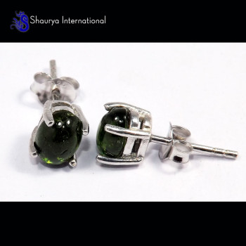 Green Tourmaline D - SFJ971-4x4 Round Natural Green Tourmaline 925 Sterling Silver Ha