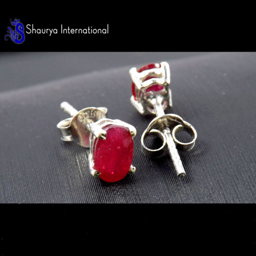 Pink Ruby B - SFJ970-5x7 Oval Marvellous Pink Ruby Trendy Design Stud Earrings Pink Ruby B - SFJ970-5x7 Oval Marvellous Pink Ruby Trendy Design Stud Earrings