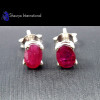Pink Ruby O - SFJ970-5x7 Oval Marvellous Pink Ruby Trendy Design Stud Earrings