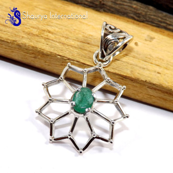 Emerald B - SFJ964-Glamorous Genuine Emerald Designer Pendants 925 Sterling 