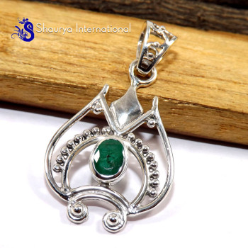 Emerald F - SFJ964-Glamorous Genuine Emerald Designer Pendants 925 Sterling 
