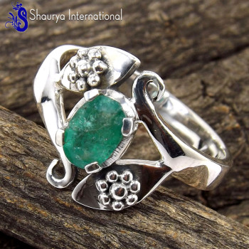 Emerald F - SFJ962-Charming Emerald Party Look Designer Rings 925 Sterling S