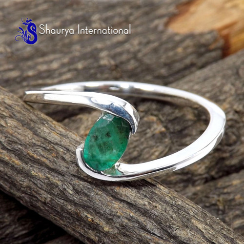 Emerald H - SFJ962-Charming Emerald Party Look Designer Rings 925 Sterling S