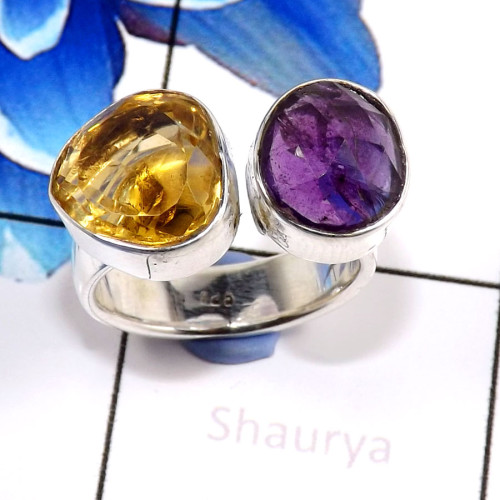 Citrine & Amethyst Cut O - CLR931-Beautiful Handmade Wholesale Cluster Rings 925 Sterling S