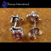 Pink Tourmaline  C - SFJ960-4 Round Gorgeous Design Pink Tourmaline Cut Stud Earrings