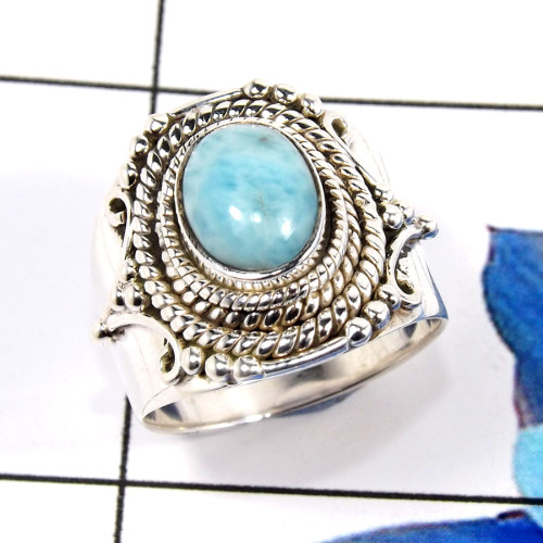 Larimar Cab O - SDR667-Gorgeous Designs Handmade Fashionable Rings 925 Sterling