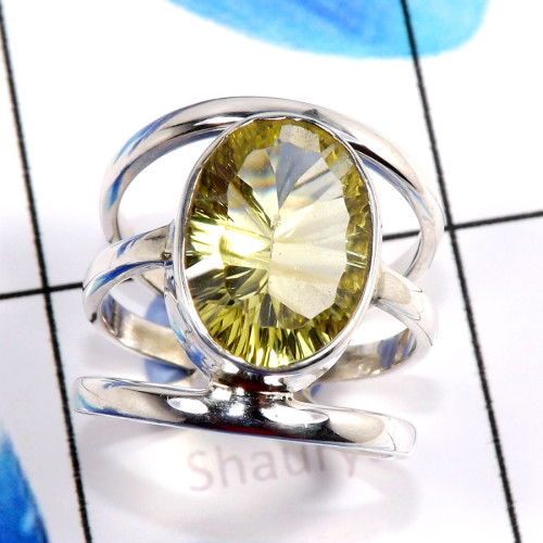 Lemon ConCav Quartz O - RSS882-Charming Cut Designs Party Look Rings 925 Sterling Silver Lemon ConCav Quartz O - RSS882-Charming Cut Designs Party Look Rings 925 Sterling Silver