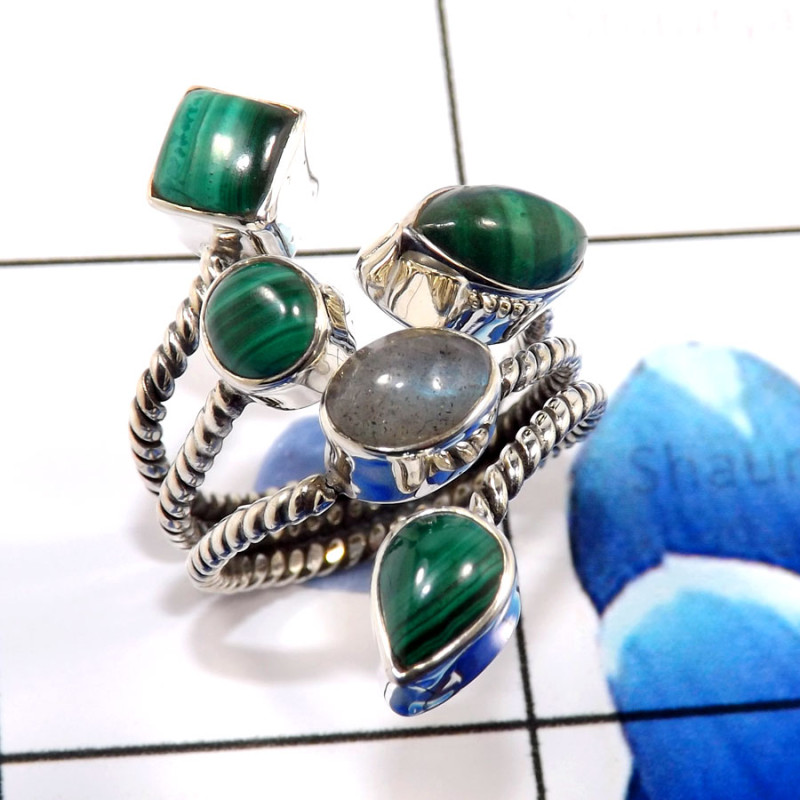 Malachite & Labradorite D - SDR665-Lovely New Look Designs Wholesale Handmade Rings 925 Ster