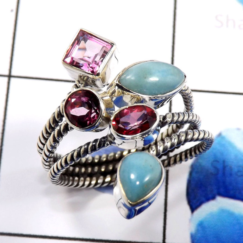 Pink Topaz & Larimar H - SDR665-Lovely New Look Designs Wholesale Handmade Rings 925 Ster Pink Topaz & Larimar H - SDR665-Lovely New Look Designs Wholesale Handmade Rings 925 Ster