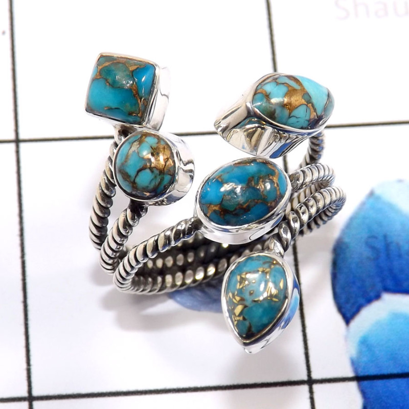Blue Copper Turquoise O - SDR665-Lovely New Look Designs Wholesale Handmade Rings 925 Ster Blue Copper Turquoise O - SDR665-Lovely New Look Designs Wholesale Handmade Rings 925 Ster
