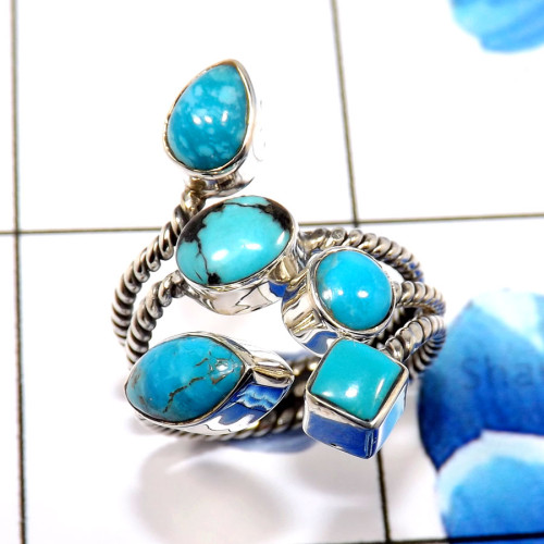 Blue Turquoise B - SDR663-Beautiful Party Look Designer Rings 925 Sterling Silver