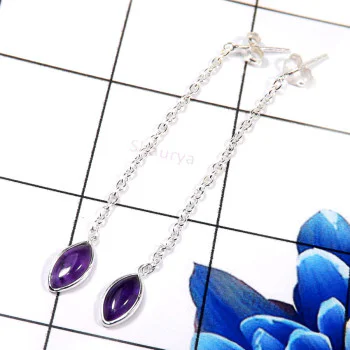 Amethyst Cab O - BZE757-Stylish Handmade Light Weight Earrings 925 Sterling Silve