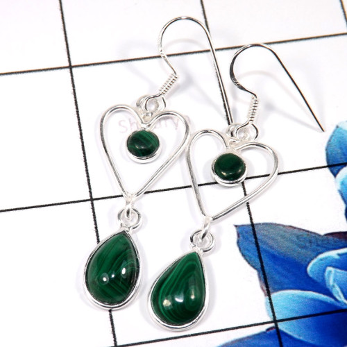 Malachite B - BZE754-Fabulous 925 Sterling Silver New Design Bezel Earrings Wh