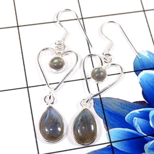 Labradorite Cab E - BZE754-Fabulous 925 Sterling Silver New Design Bezel Earrings Wh