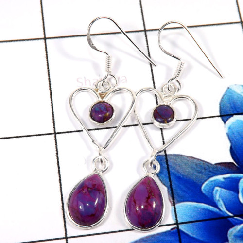 Purple Turquoise F - BZE754-Fabulous 925 Sterling Silver New Design Bezel Earrings Wh