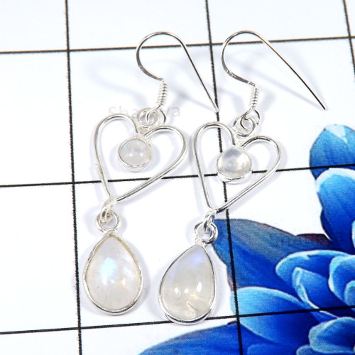 Rainbow Moonstone G - BZE754-Fabulous 925 Sterling Silver New Design Bezel Earrings Wh