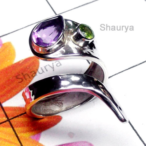 Amethyst & Peridot cut E - SDR991-Exclusive Silver Gorgeous Gemstone Ring