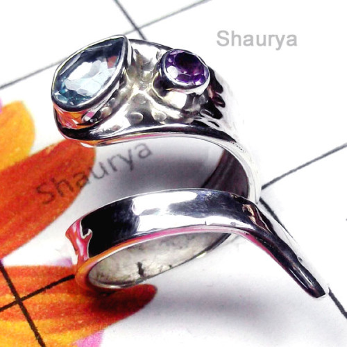 Blue Topaz H - SDR991-Exclusive Silver Gorgeous Gemstone Ring