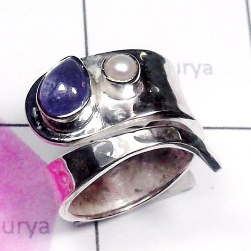 Tanzanite & Pearl cab K - SDR991-Exclusive Silver Gorgeous Gemstone Ring