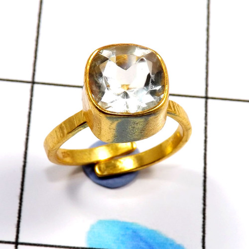 Crystal Quartz B - CMJ901-Stunning 925 Sterling Silver Gold Vermeil Handmade Rings Crystal Quartz B - CMJ901-Stunning 925 Sterling Silver Gold Vermeil Handmade Rings