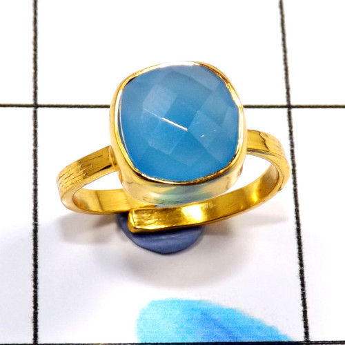 Blue Chalcedony Cut C - CMJ901-Stunning 925 Sterling Silver Gold Vermeil Handmade Rings Blue Chalcedony Cut C - CMJ901-Stunning 925 Sterling Silver Gold Vermeil Handmade Rings