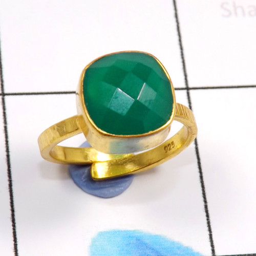 Green Onyx Cut D - CMJ901-Stunning 925 Sterling Silver Gold Vermeil Handmade Rings Green Onyx Cut D - CMJ901-Stunning 925 Sterling Silver Gold Vermeil Handmade Rings