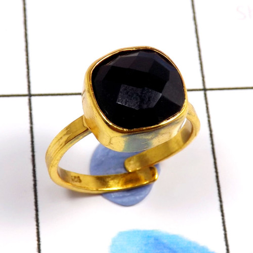 Black Onyx Cut F - CMJ901-Stunning 925 Sterling Silver Gold Vermeil Handmade Rings Black Onyx Cut F - CMJ901-Stunning 925 Sterling Silver Gold Vermeil Handmade Rings