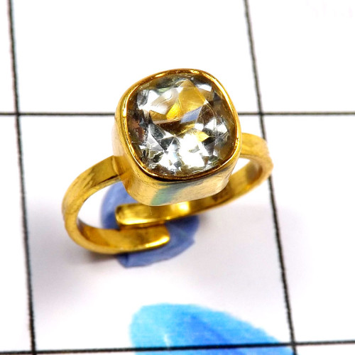 Crystal Quartz L - CMJ901-Stunning 925 Sterling Silver Gold Vermeil Handmade Rings Crystal Quartz L - CMJ901-Stunning 925 Sterling Silver Gold Vermeil Handmade Rings