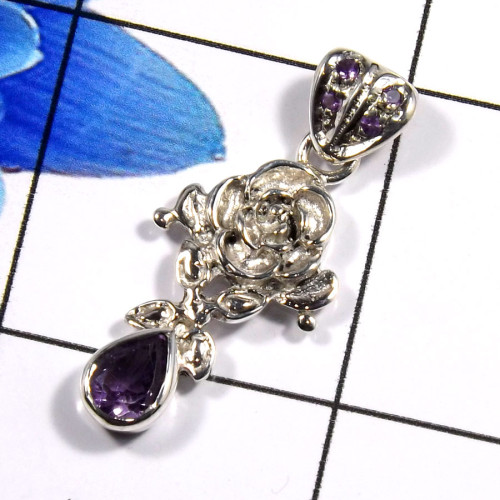 Amethyst Cut B - WHS998-Beautiful Amethyst Cut Factory Handmade Pendants 925 Ster