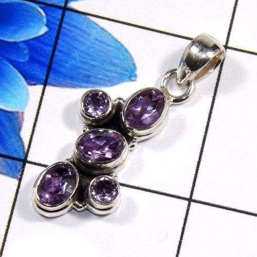 Amethyst Cut C - WHS998-Beautiful Amethyst Cut Factory Handmade Pendants 925 Ster