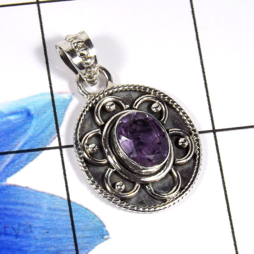 Amethyst Cut I - WHS998-Beautiful Amethyst Cut Factory Handmade Pendants 925 Ster