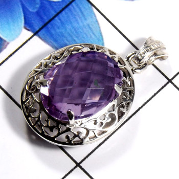 Amethyst Cut B - WHS997-925 Sterling Silver Dazzling Amethyst Cut Designer Handma Amethyst Cut B - WHS997-925 Sterling Silver Dazzling Amethyst Cut Designer Handma